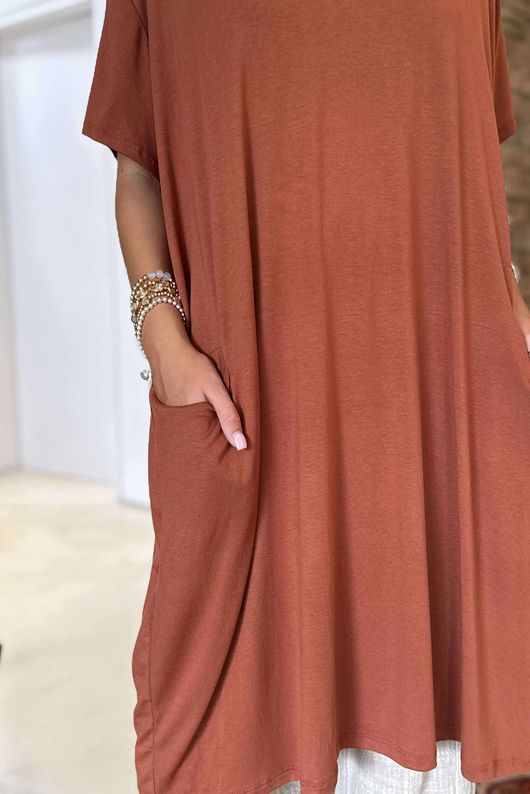 Made in Italy Perfect Pocketed T Shirt Dress Rust /45 =